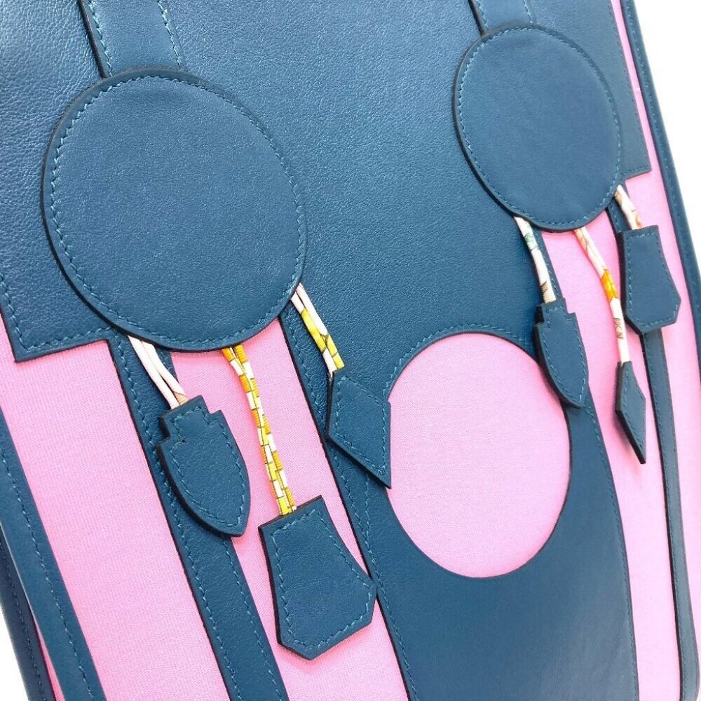 HERMES Petit Ash dream Catcher Shoulder Tote Bag Leather/Canvas Navy x Pink - Picture 6 of 12